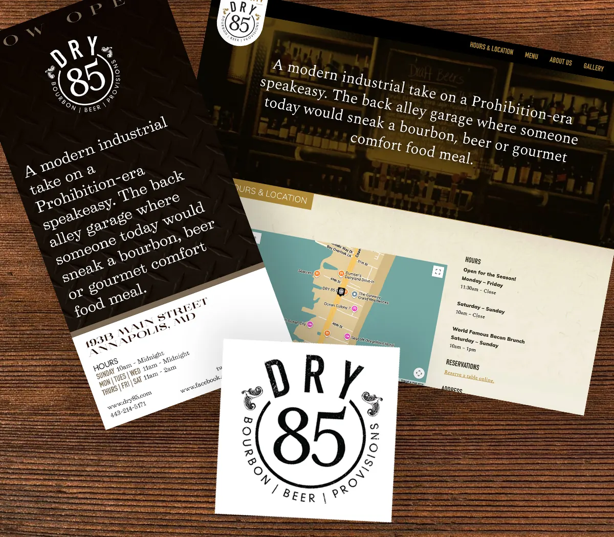 DRY 85 logo, rack card and Annapolis website designed by Plaine Studios
