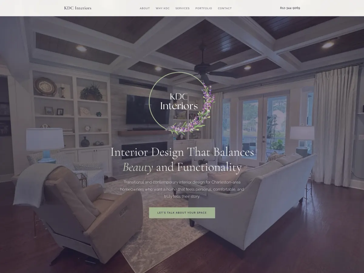 KDC Interiors custom website homepage designed by Plaine Studios