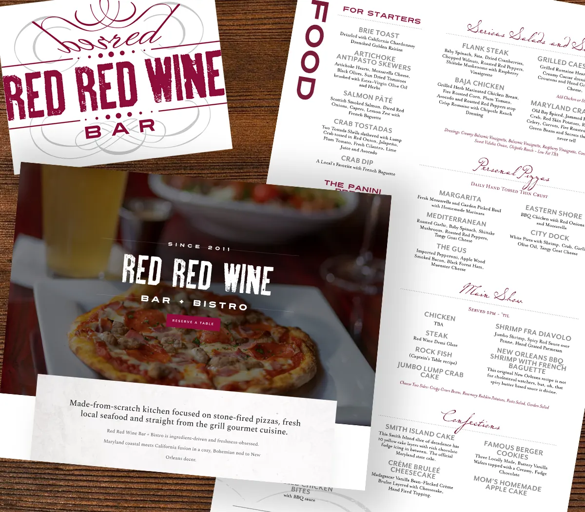Red Red Wine Bar logo, food menu and website designed by Plaine Studios
