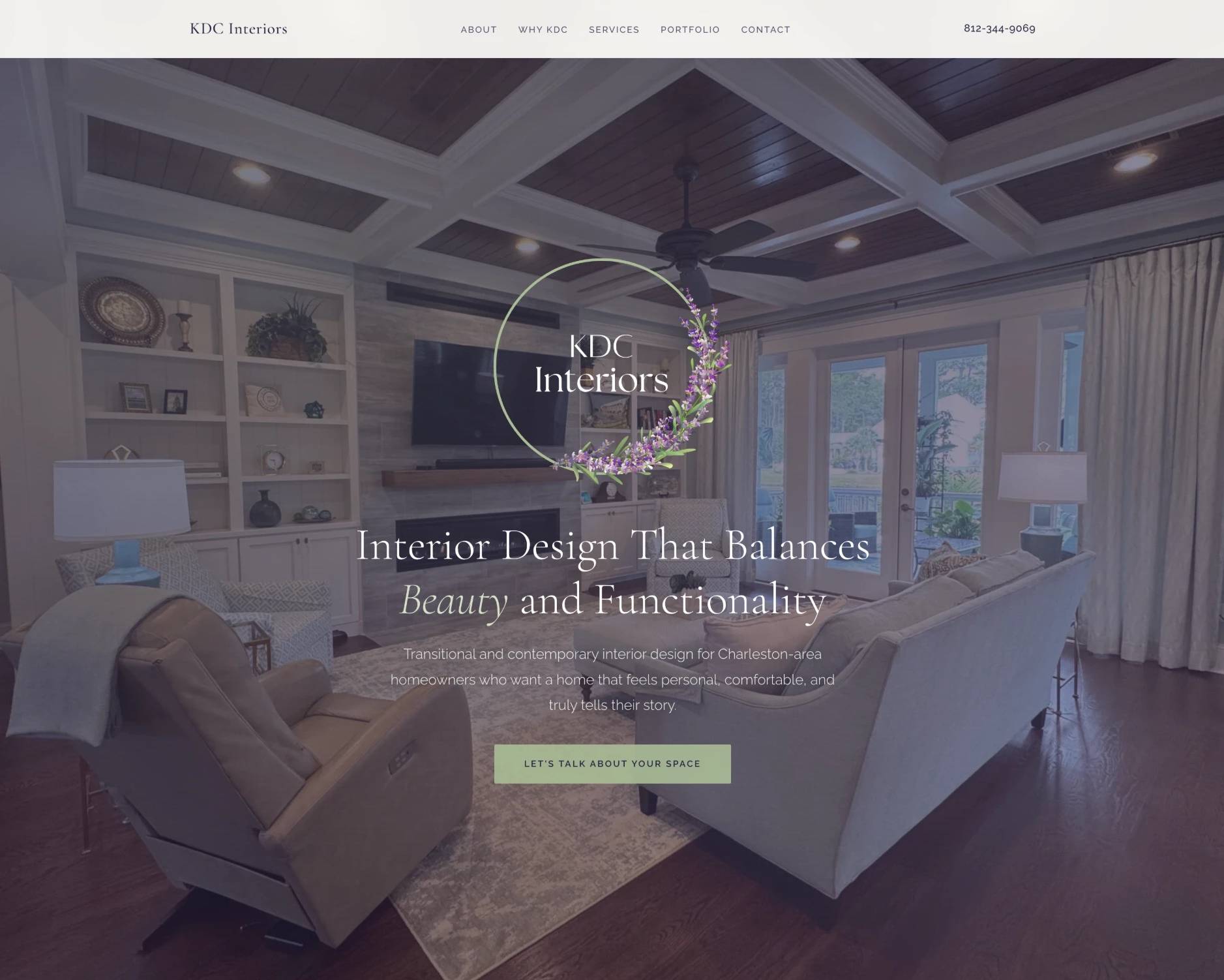 KDC Interiors custom website homepage designed by Plaine Studios