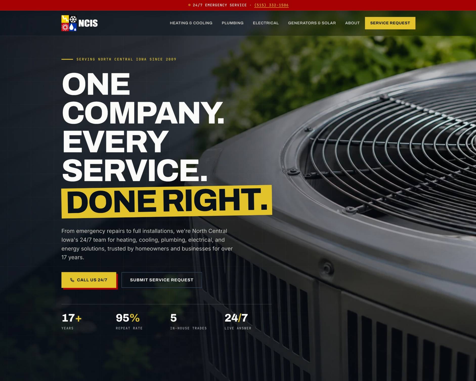 North Central Iowa Service custom website homepage designed by Plaine Studios